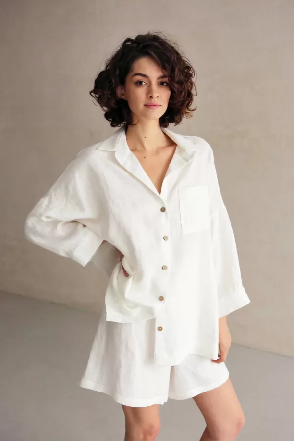 white oversized linen shirt