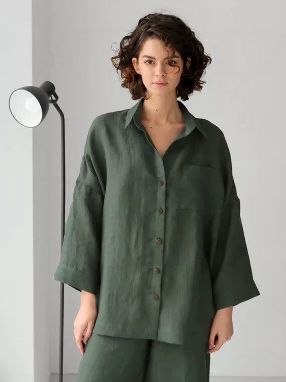 linen oversized shirt green