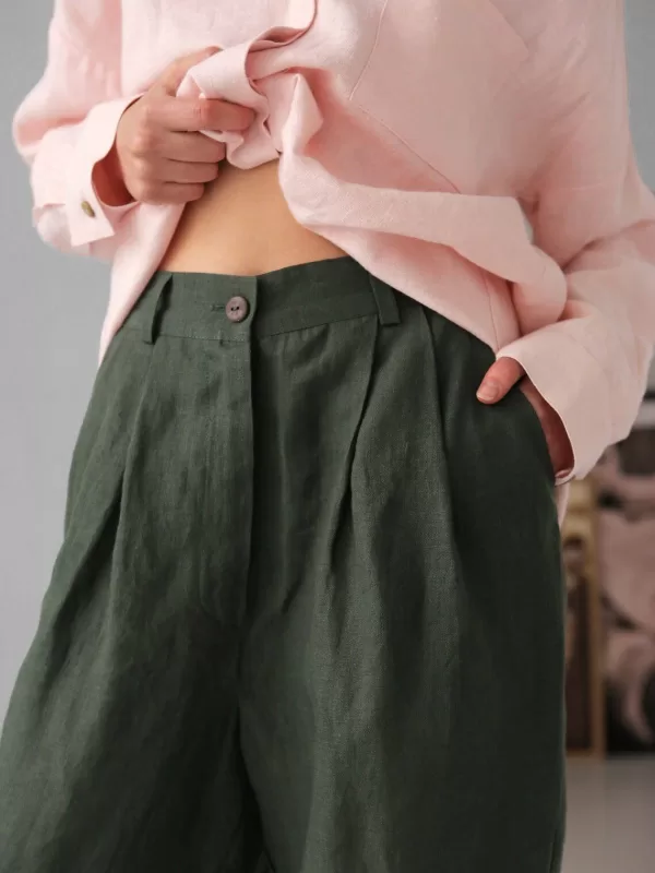 women's linen pants with pleats