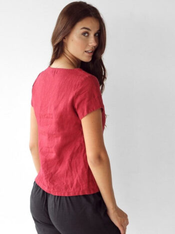 women's red linen t-shirt