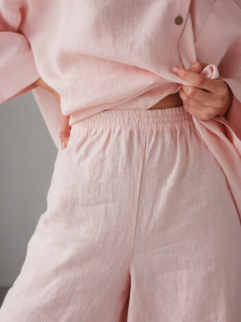 wide-leg pink linen pants
