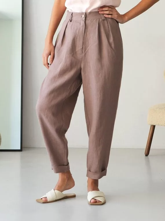pleated linen pants