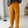 mustard linen pants with pleats