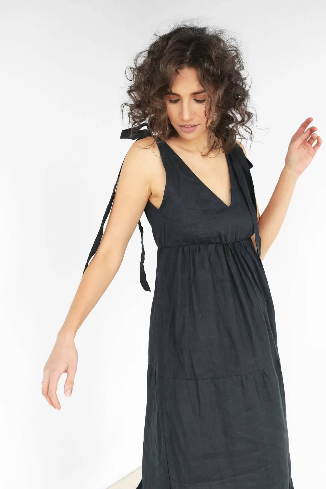 Black summer dress, 100% linen, linen dress