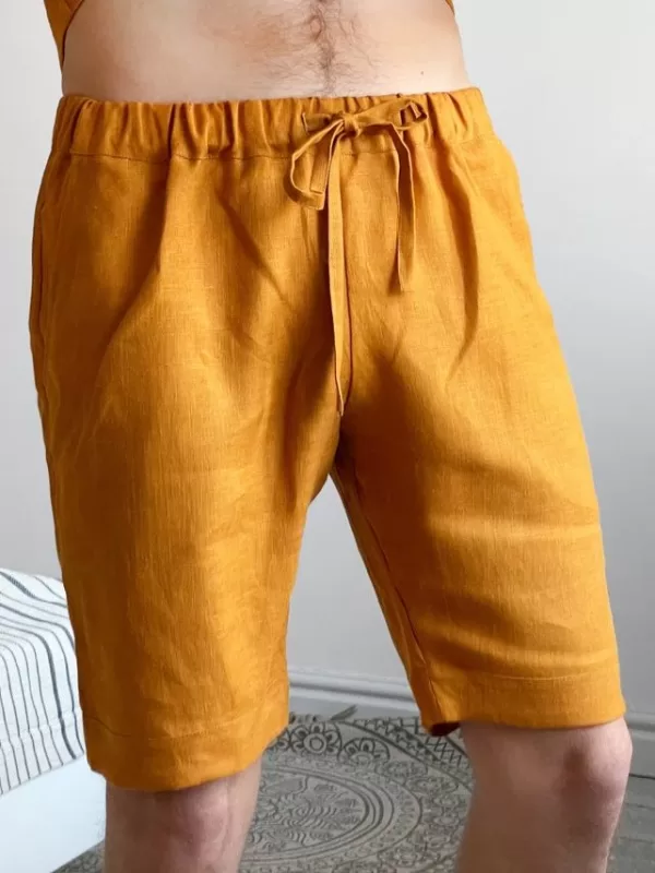 mustard linen shorts