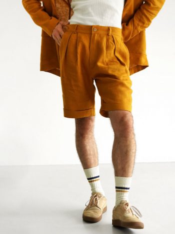 pleated linen shorts saffron