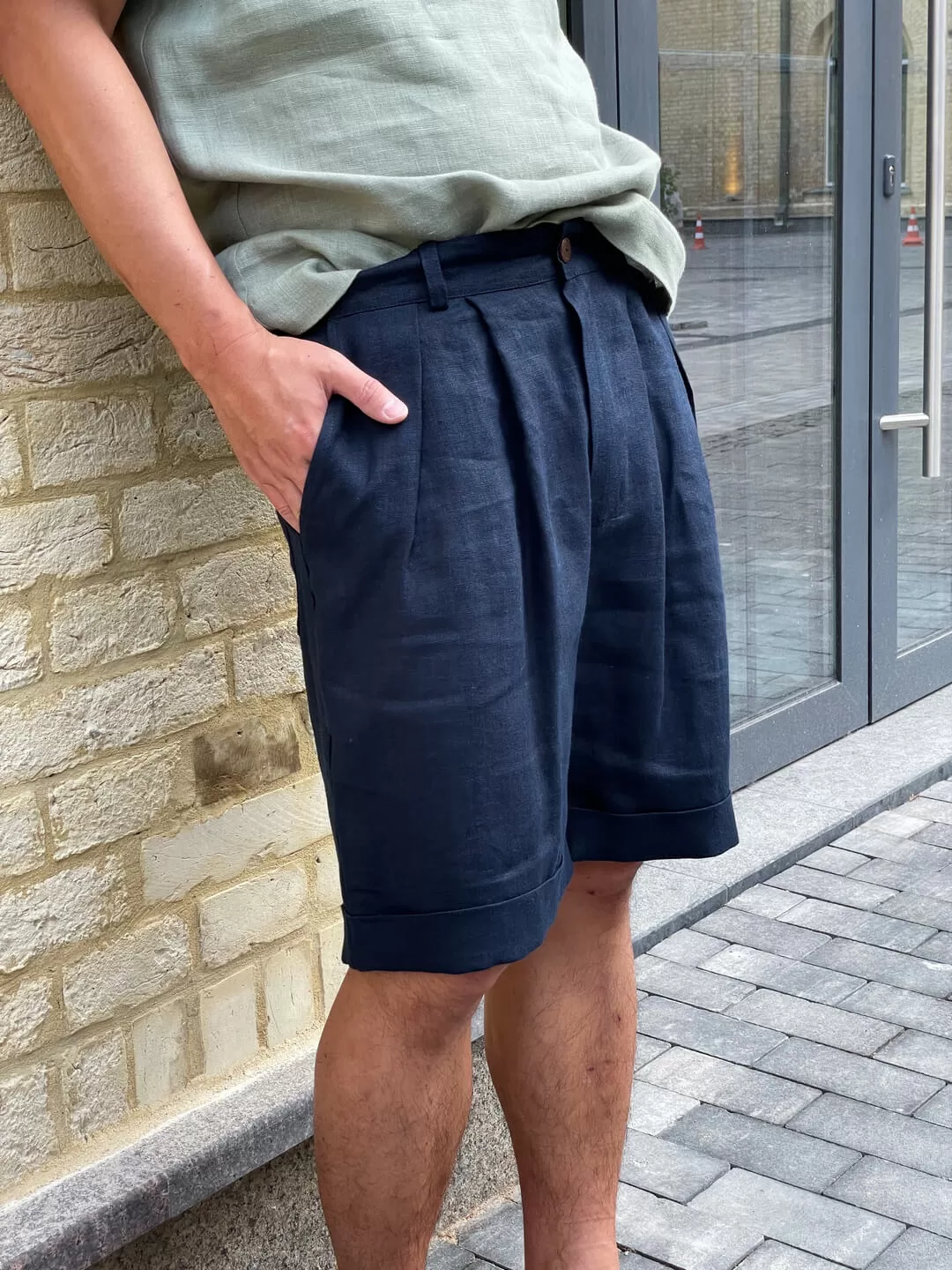 Men's Linen Shorts Navy - Organic Cotton