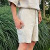 Mens linen cargo shorts with side pockets