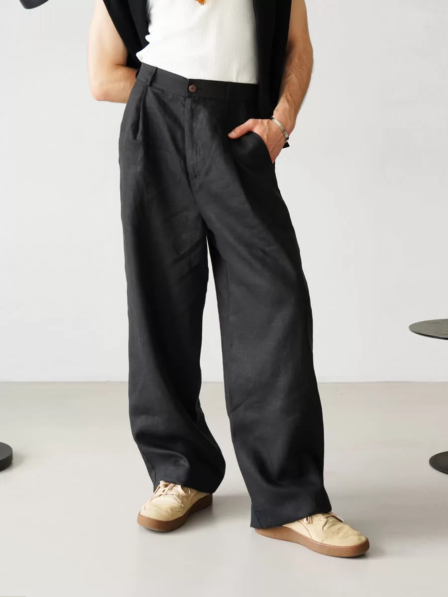 Women's linen pants - Black Ficus Linen Clothing