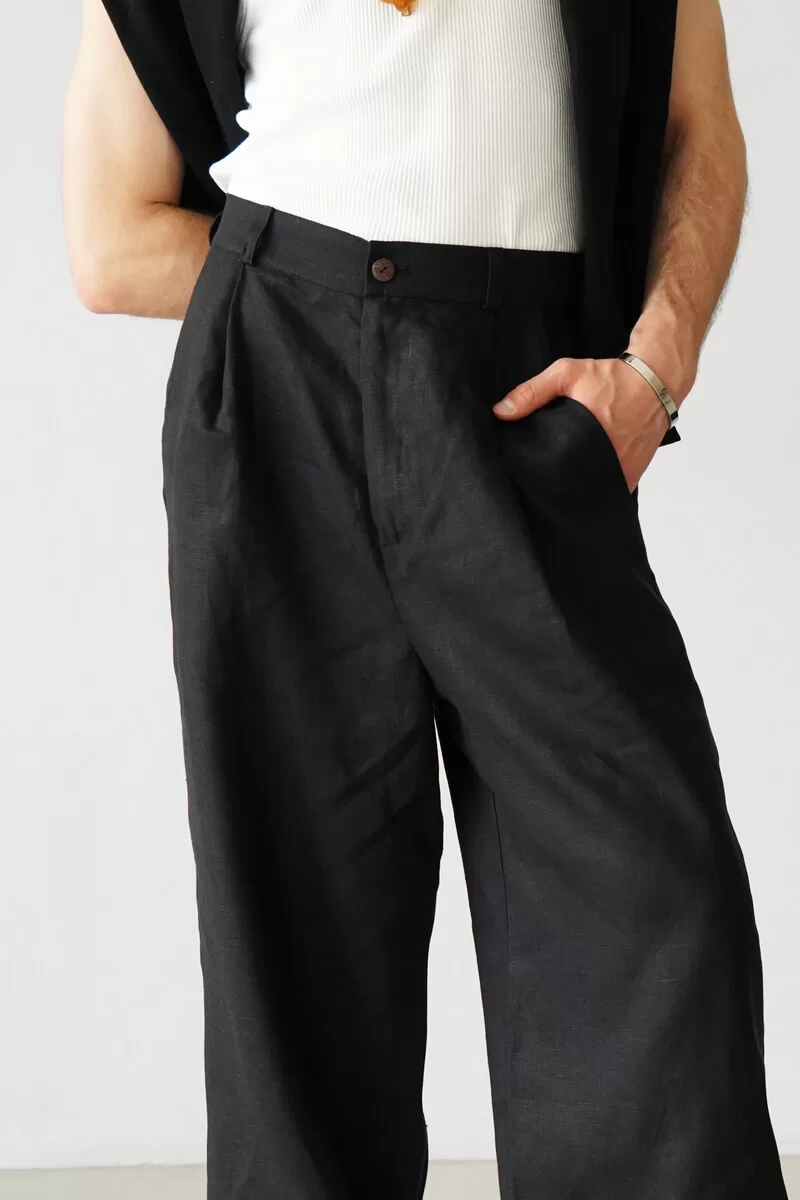 Black Leanora Linen Trouser | WHISTLES |