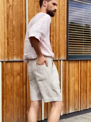 pleated linen shorts