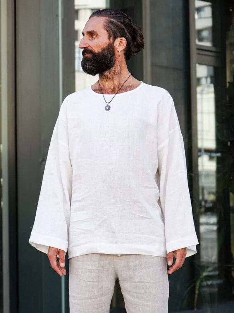 Men's oversized linen sweatshirt with wide sleeves