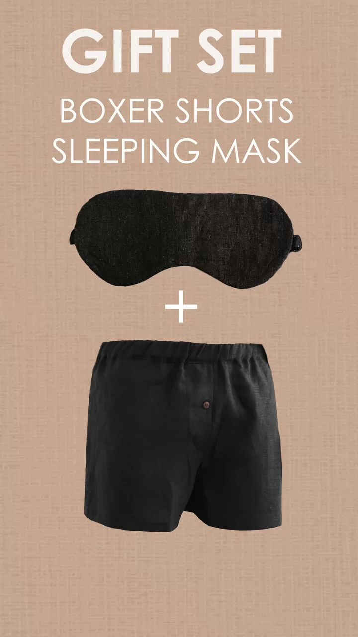 Gift SET of Mens linen underwear + sleep mask - Black Ficus Linen Clothing
