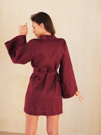 burgundy linen kimono