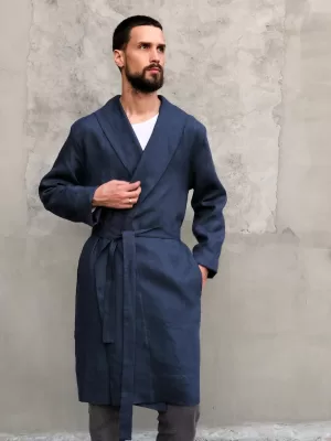 Mens Linen Kimono Jacket - Black Ficus Linen Clothing