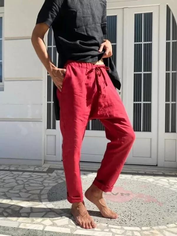 red linen pants