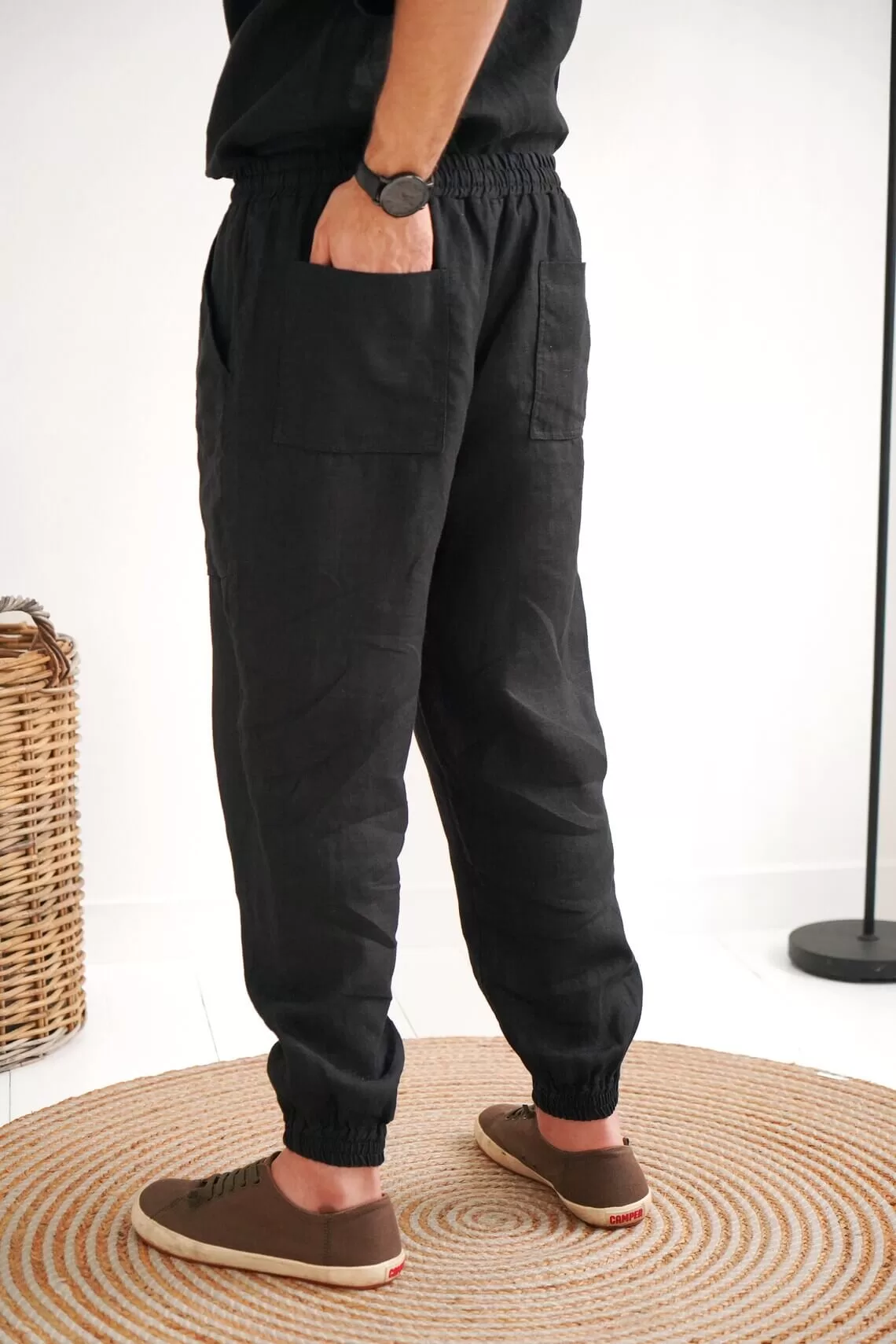 Men's linen shorts - Black Ficus Linen Clothing