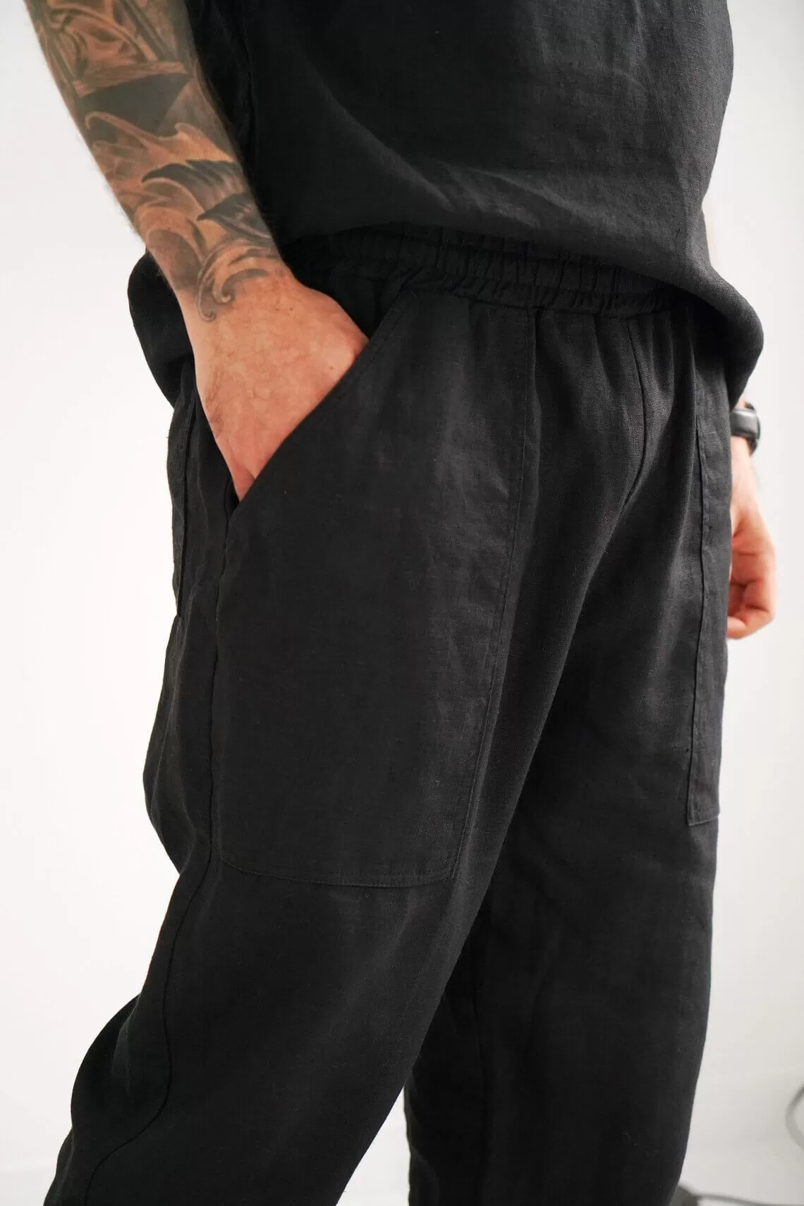 Men's linen pants - Black Ficus Linen Clothing