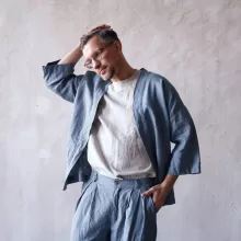 Linen Kimono Jacket, Loose Linen Drape Jacket - Linenbee