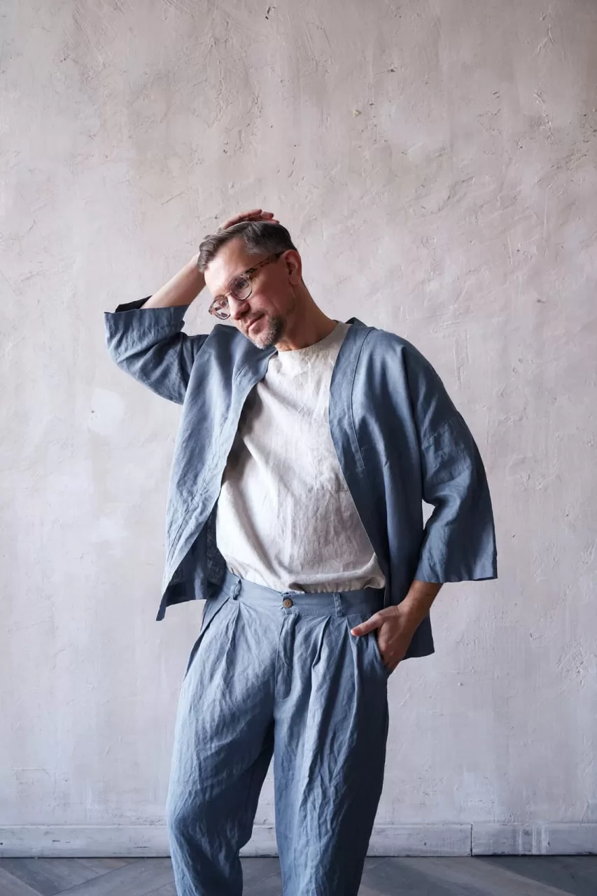Jacket Men / Thick Linen All Over Print - DRAGONS - Yacxilan Artwear