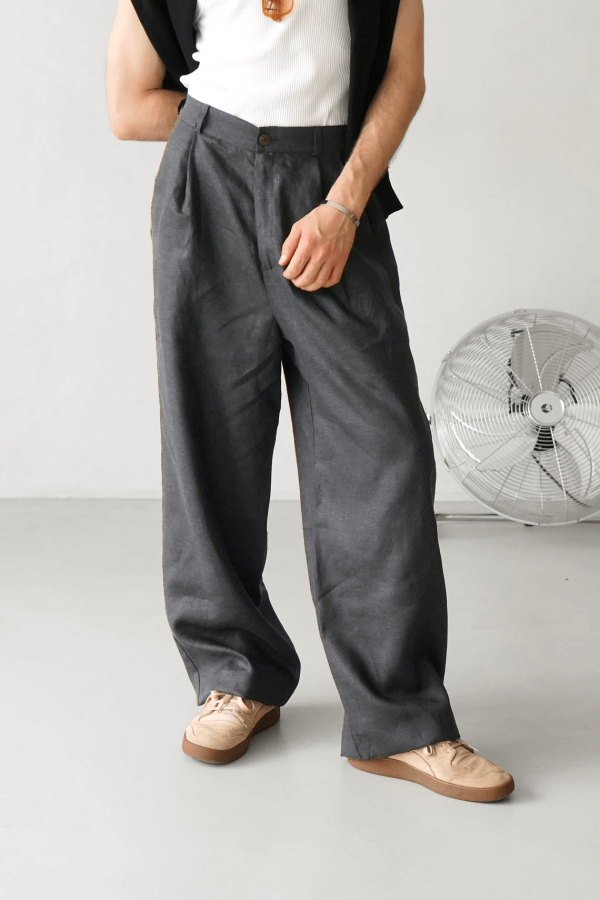 dark grey palazzo linen pants