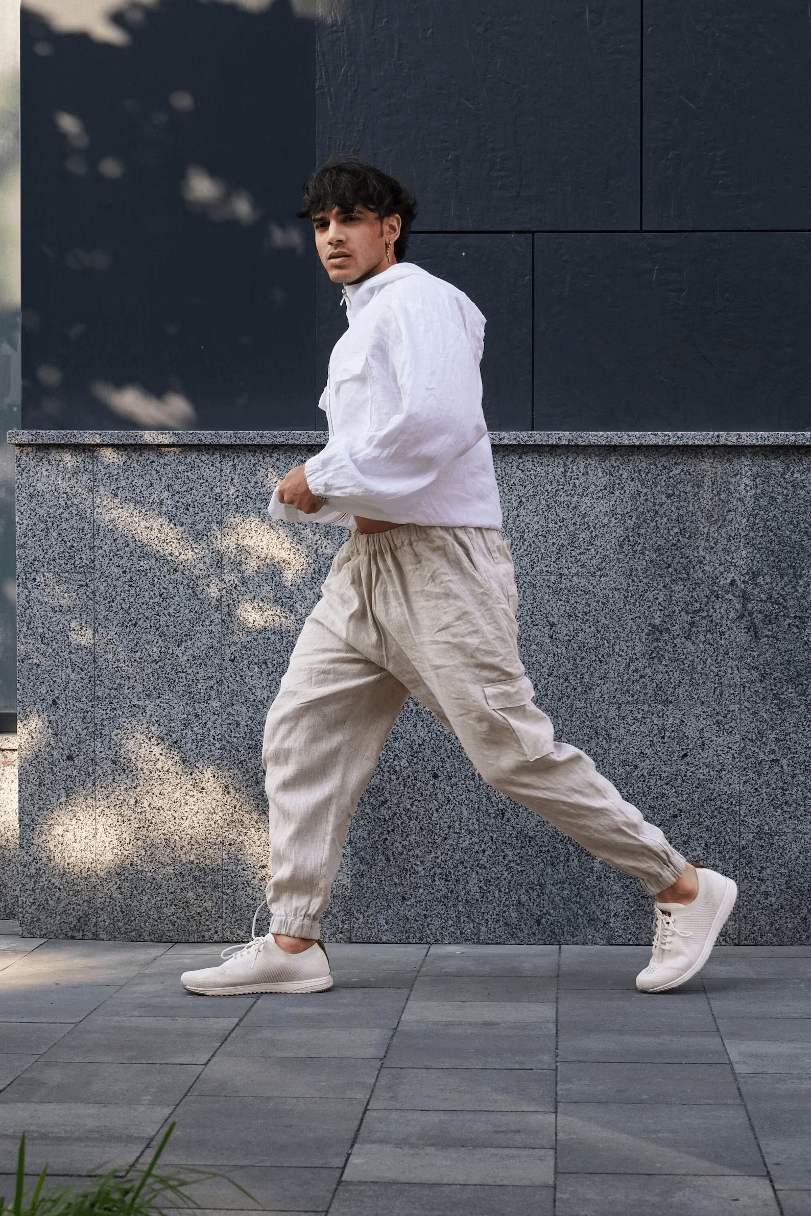 Tapered Drop Crotch Mens Linen Pants CURACAO in Dried Moss  MagicLinen