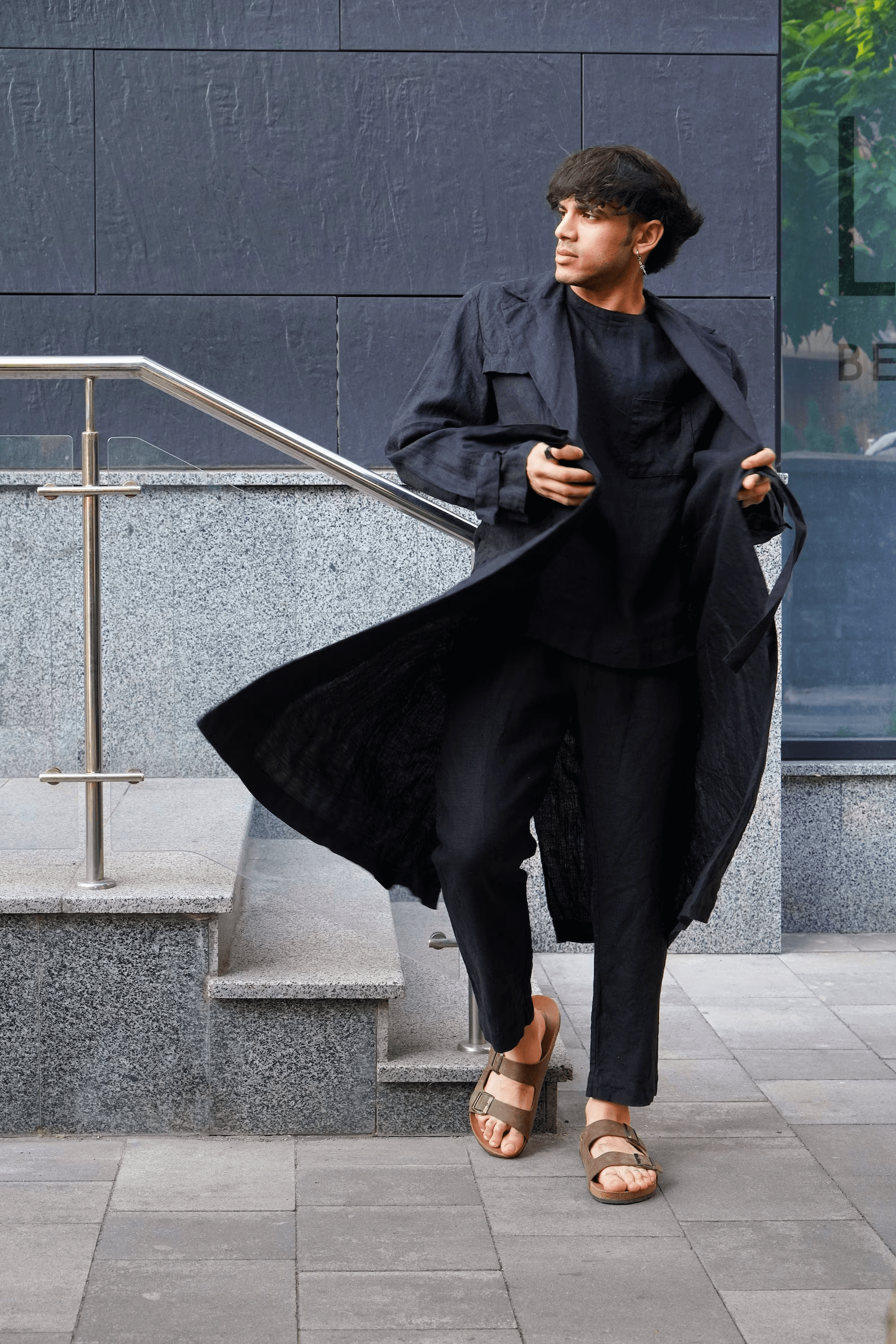 Mens Linen Kimono Jacket - Black Ficus Linen Clothing