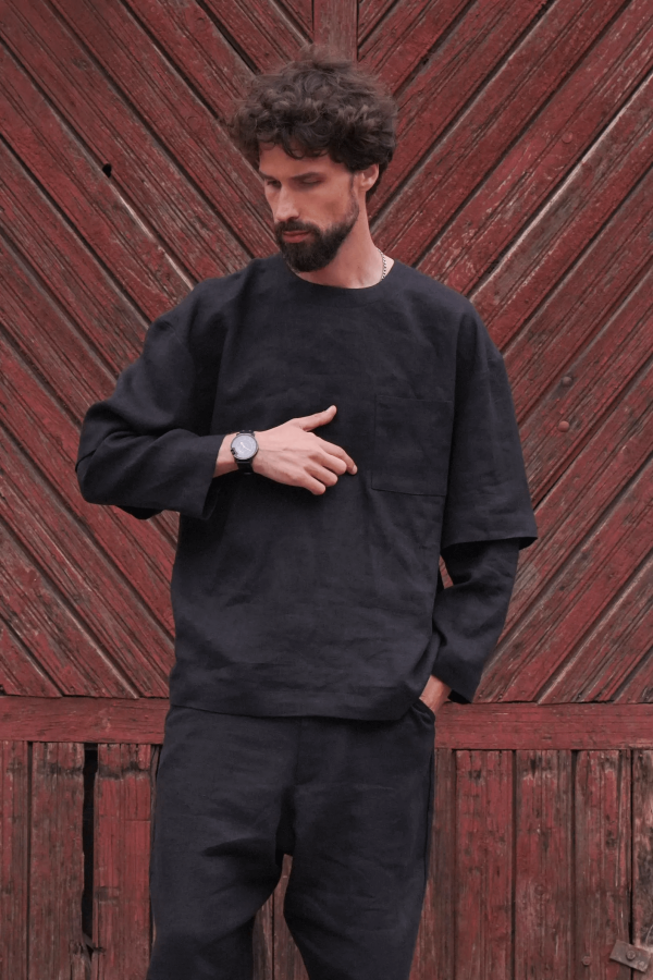 Mens double layer long-sleeve in black