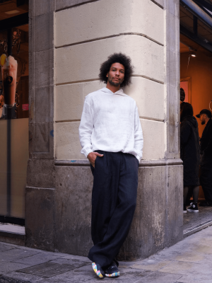 white linen hoodie