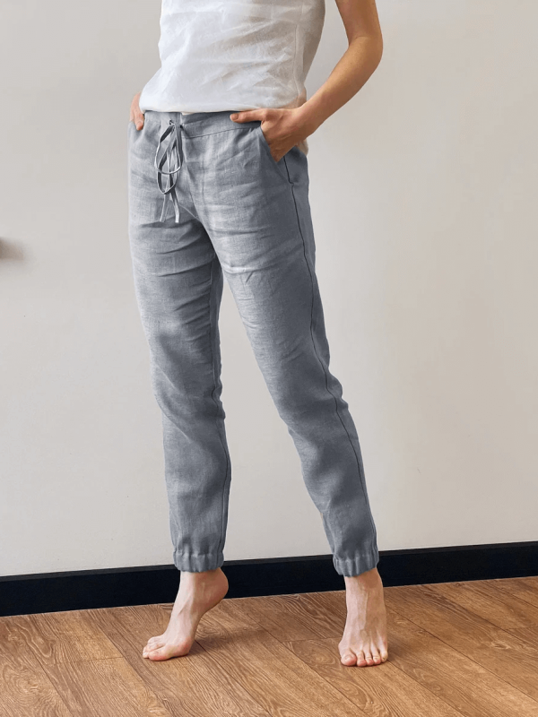 women's linen pants light grey