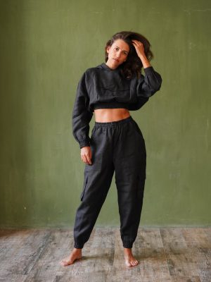 cargo womens black linen pants