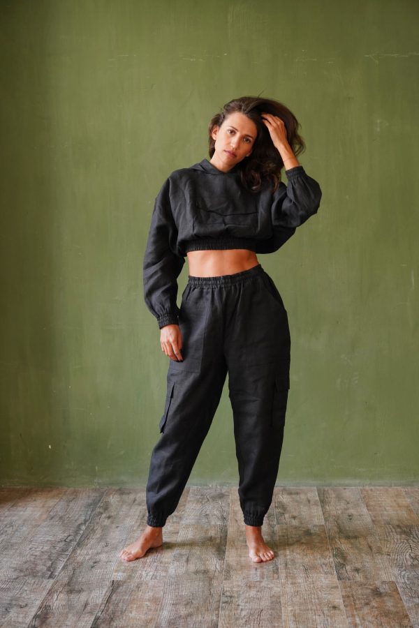 Women’s Linen Cargo Jogger Pants cargo womens black linen pants