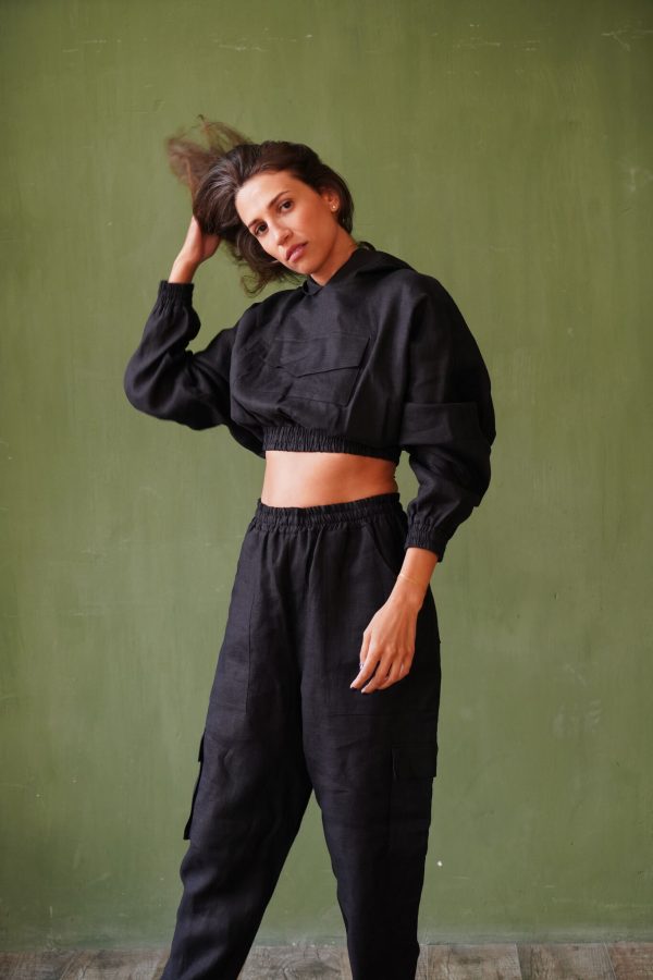 Women’s Linen Cargo Jogger Pants 1 cargo womens black linen pants
