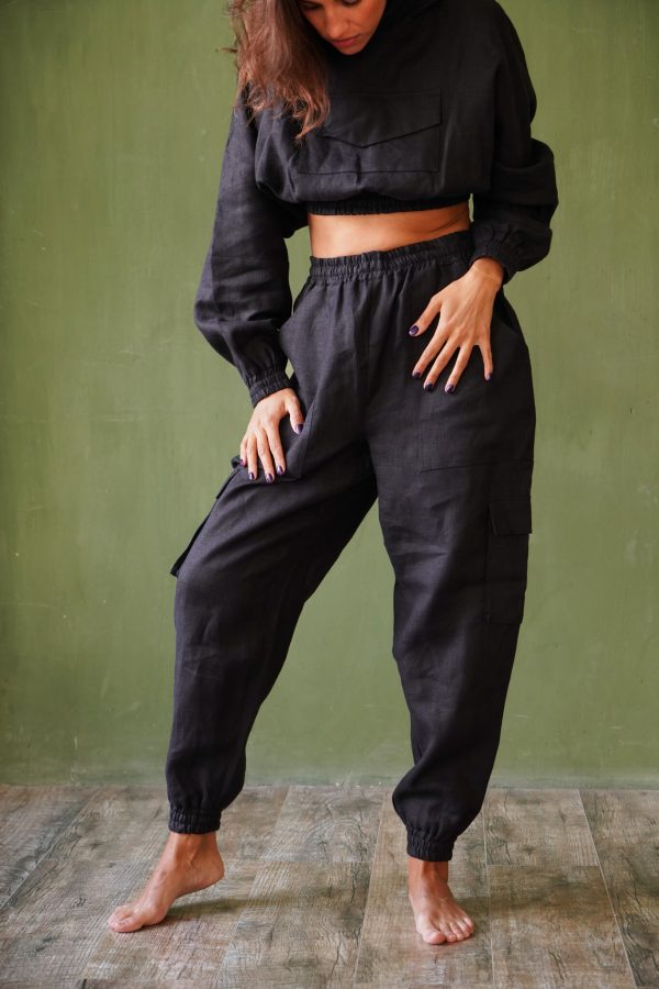 Women’s Linen Cargo Jogger Pants 2 cargo womens black linen pants