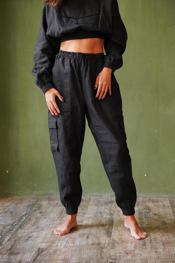 cargo womens black linen pants