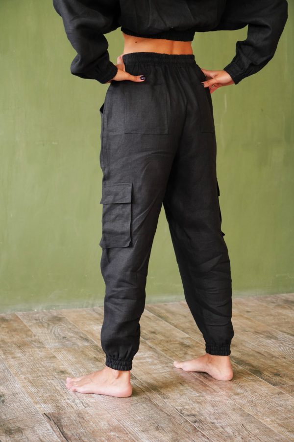 Women’s Linen Cargo Jogger Pants 4 cargo womens black linen pants